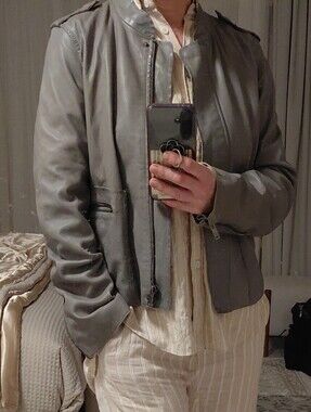 Genuine Lamb Leather Jacket | Soft Gray | Moto Style